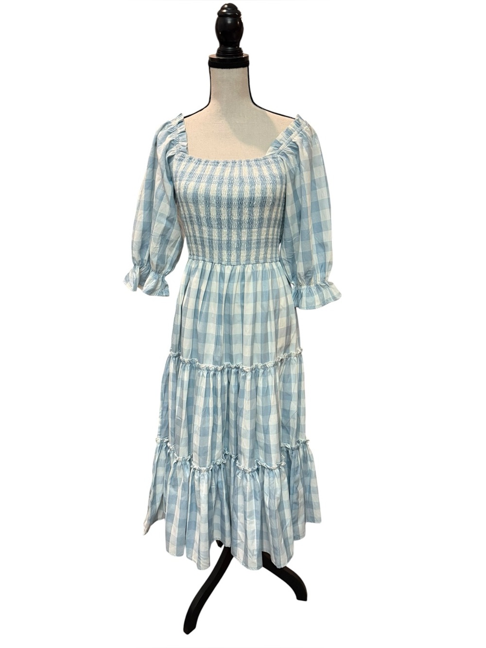 Ivy City Co Mia XS Blue 100% Cotton
Gingham Midi Dress Smocked Sleeve